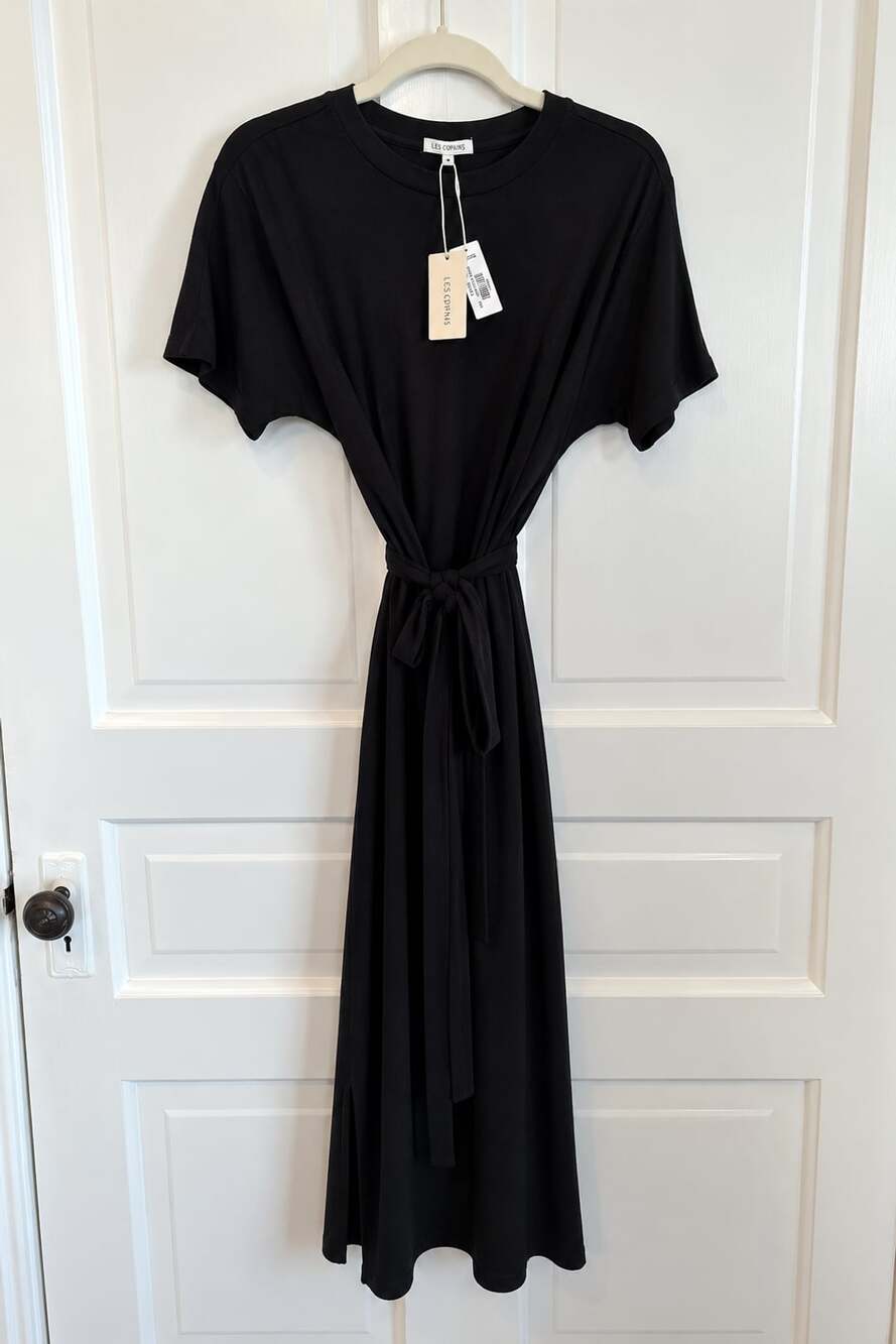 Z Supply Black T-Shirt Maxi Dress with Waist Tie Size Small - NWT